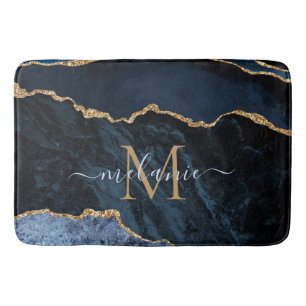 Navy Blauw Goud Marmer Custom Letter Naam Bad Mat