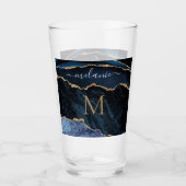 Navy Blauw Goud Marmer Custom Letter Naam Glas (Voorkant)