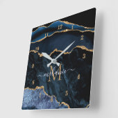 Navy Blauw Goud Marmer Custom Letter Naam Klok (Hoek)