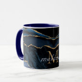 Navy Blauw Goud Marmer Custom Letter Naam Mok Gift (Voorkant links)