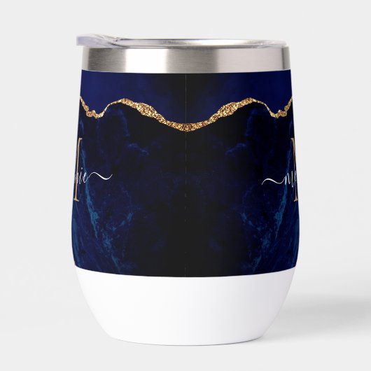 Navy Blauw Goud Marmer Custom Naam en Letter (Rechts)