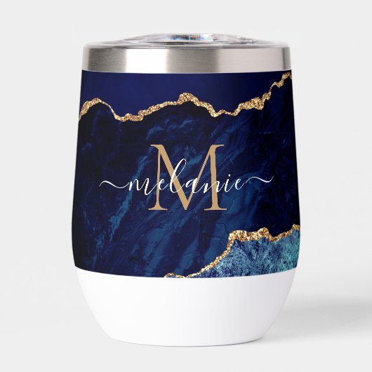 Navy Blauw Goud Marmer Custom Naam en Letter (Voorkant)