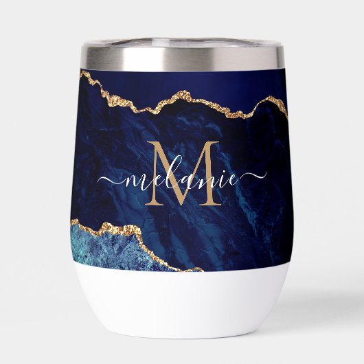 Navy Blauw Goud Marmer Custom Naam en Letter (Achterkant)