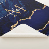Navy Blauw Goud Marmer Monogram Naam Sherpa Deken (3/4)
