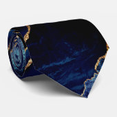Navy Blauw Goud Marmer Stropdas (Opgerold)