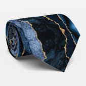 Navy Blauw Goud Marmer Stropdas (Opgerold)