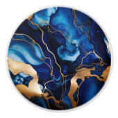 Navy Blauw Goud Marmeren Alcohol Ink Abstract Keramische Knop (Voorkant)