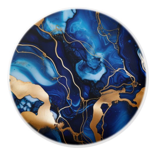 Navy Blauw Goud Marmeren Alcohol Ink Abstract Keramische Knop (Voorkant)