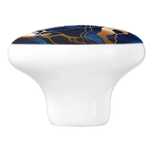 Navy Blauw Goud Marmeren Alcohol Ink Abstract Keramische Knop (Zijkant)