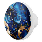 Navy Blauw Goud Marmeren Alcohol Ink Abstract Keramische Knop (Rechts)