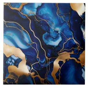 Navy Blauw Goud Marmeren Alcohol Ink Abstract Tegeltje