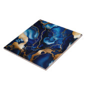 Navy Blauw Goud Marmeren Alcohol Ink Abstract Tegeltje (Zijkant)