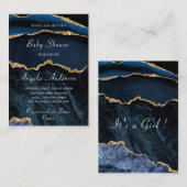 Navy Blauw Goud Marmeren Baby Meisje Douche Uitnod Notitiekaartje (Voorkant / Achterkant)