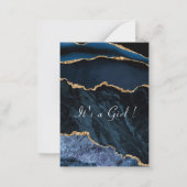 Navy Blauw Goud Marmeren Baby Meisje Douche Uitnod Notitiekaartje (Achterkant)