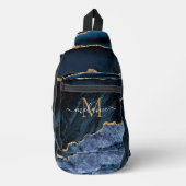 Navy Blauw Goud Marmeren Monogram Letter Aangepast Sling Bag (Voorkant)