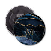 Navy Blauw Goud Marmeren Naam Letter Fles Opener (Voorkant)