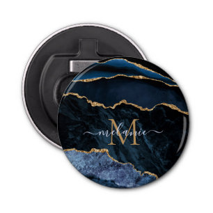 Navy Blauw Goud Marmeren Naam Letter Fles Opener