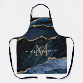 Navy Blauw Goud Marmeren Schort Custom Letter en N (Voorkant)