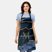 Navy Blauw Goud Marmeren Schort Custom Letter en N (Gedragen)