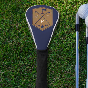 Navy Blauw Goud Monogram Golf Club Naam Golfheadcover