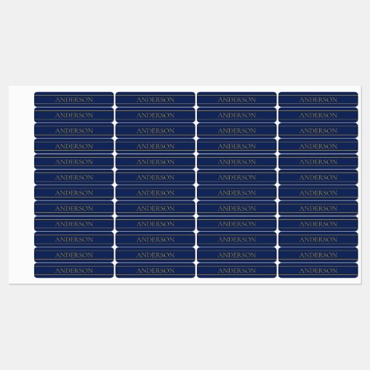 Navy Blauw & Goud Naam Achternaam of Business Iron Labels (Vel)