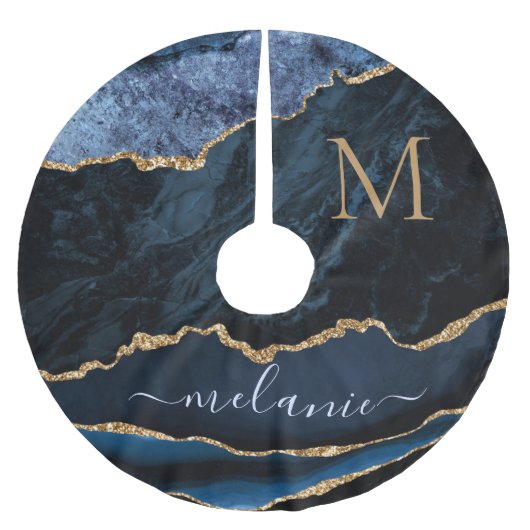 Navy Blauw Goud Naam Letter Kerstboom Rok (Voorkant)