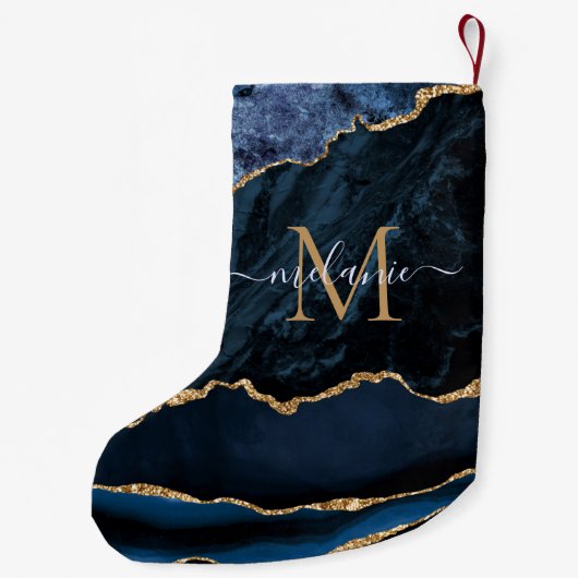 Navy Blauw Goud Naam Letter Kerstmis Kous Kleine Kerstsok (Achterkant)