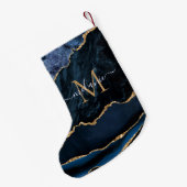 Navy Blauw Goud Naam Letter Kerstmis Kous Kleine Kerstsok (Achterkant (Hangend))