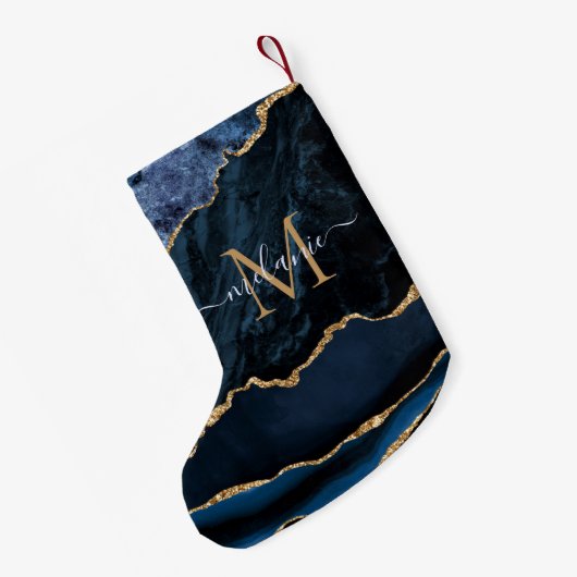 Navy Blauw Goud Naam Letter Kerstmis Kous Kleine Kerstsok (Achterkant (Hangend))