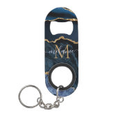 Navy Blauw Goud Naam Letter Sleutelhanger Flesopen Mini Flessenopener (Voorkant)