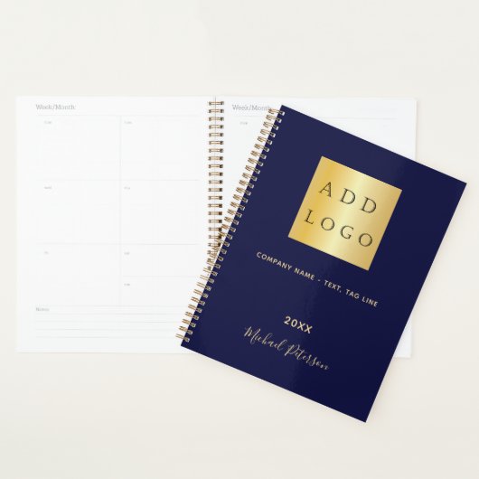 Navy blauw goud naam script business logo 2026 planner (Display)