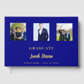 Navy blauw goud naam script foto Afstuderen Gastenboek (Voorkant)