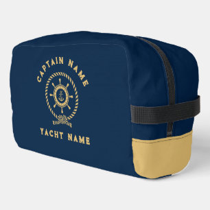 Navy Blauw Goud Nautische Boat Wiel Knoop Toilettasje