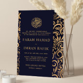 Navy Blauw Goud  Patroon Moslim Bruiloft Kaart