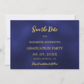 Navy blauw goud pet confetti Graduation Party Save The Date (Achterkant)