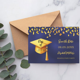 Navy blauw goud pet confetti Graduation Party Save The Date