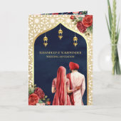 Navy Blauw Goud Rood Bloemen Alles in Een Sikh Bru (Voorkant)