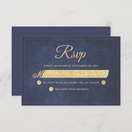 Navy Blauw Goud Rustiek Chique Bruiloft RSVP (Voorkant / Achterkant)
