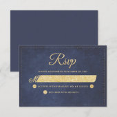 Navy Blauw Goud Rustiek Chique Bruiloft RSVP Kaartje (Voorkant / Achterkant)