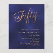 Navy blauw goud script 50e verjaardag uitnodiging (Voorkant)