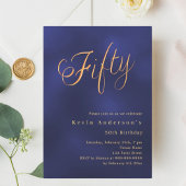 Navy blauw goud script 50ste verjaardag kaart