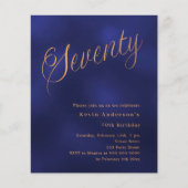 Navy blauw goud script 70e verjaardag uitnodiging (Voorkant)