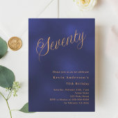 Navy blauw goud script 70ste verjaardag kaart