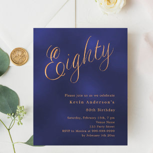 Navy blauw goud script 80ste verjaardag uitnodigin