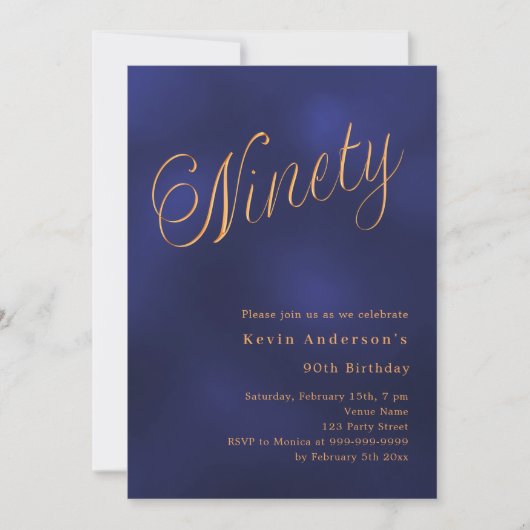 Navy blauw goud script 90ste verjaardag kaart (Voorkant)