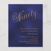 Navy blauw goud script 90ste verjaardag uitnodigin (Voorkant)