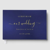 Navy blauw goud script bruiloft gastenboek (Voorkant)