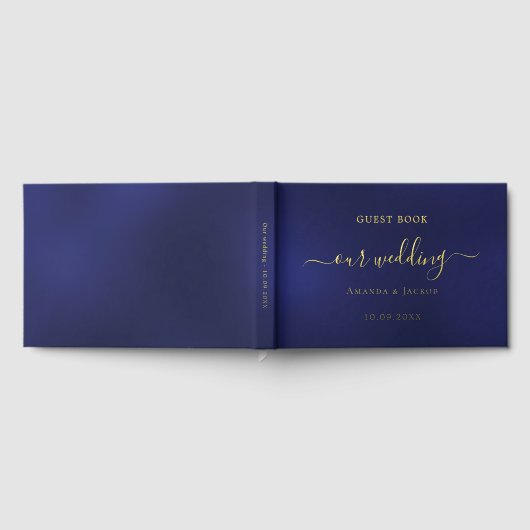 Navy blauw goud script bruiloft gastenboek (Volledig)