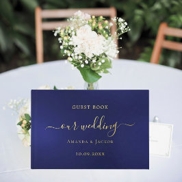 Navy blauw goud script bruiloft gastenboek