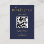 Navy Blauw Goud Script Bruiloft RSVP QR Code Foto Informatiekaartje (Voorkant)